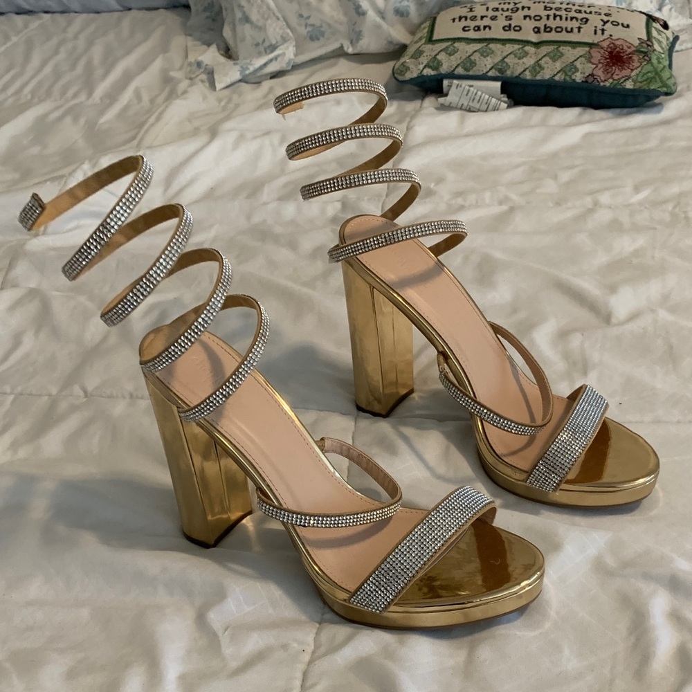 Charlotte Russe Gold Spiral Strap Heels